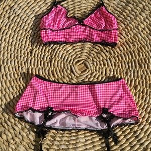 Pink and black skirt set